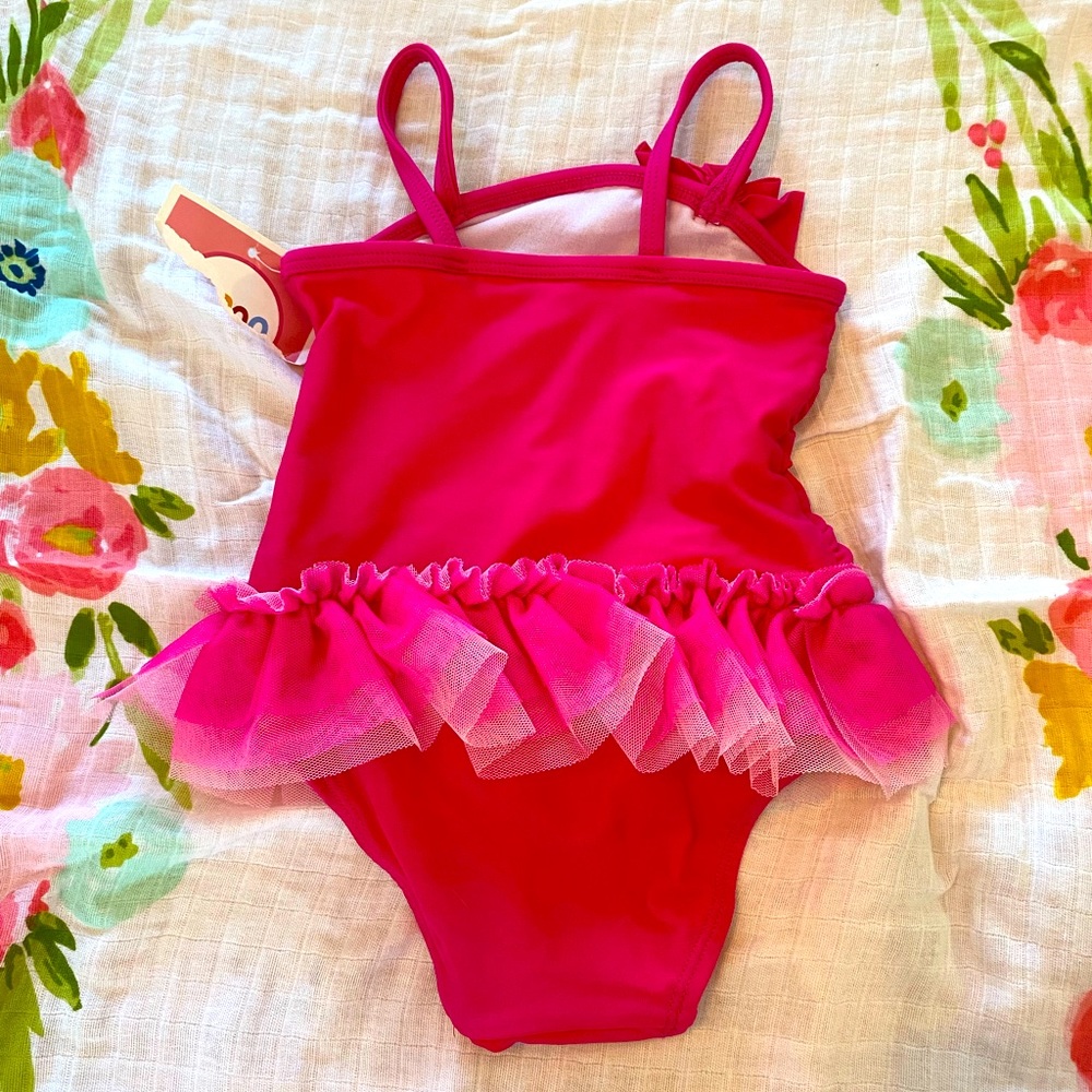 Pink one piece tute bathing suit 12m
